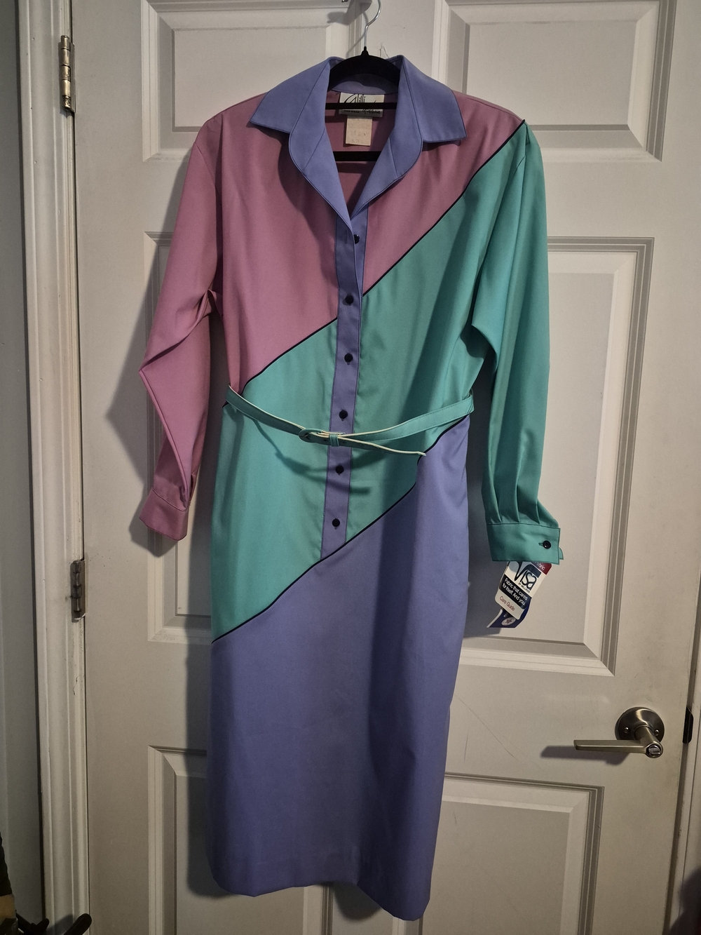 VTG 80s Willi of Cali Colorblock Midi Shirt Dress Pastel 6 NWT Retro Diner